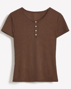 Short-Sleeve Ribbed Henley Top