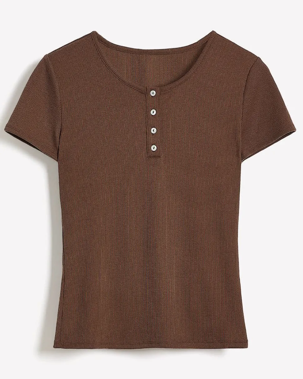 Short-Sleeve Ribbed Henley Top