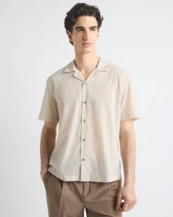 Short-Sleeve Shirt with Camp Collar with Tonal Pattern