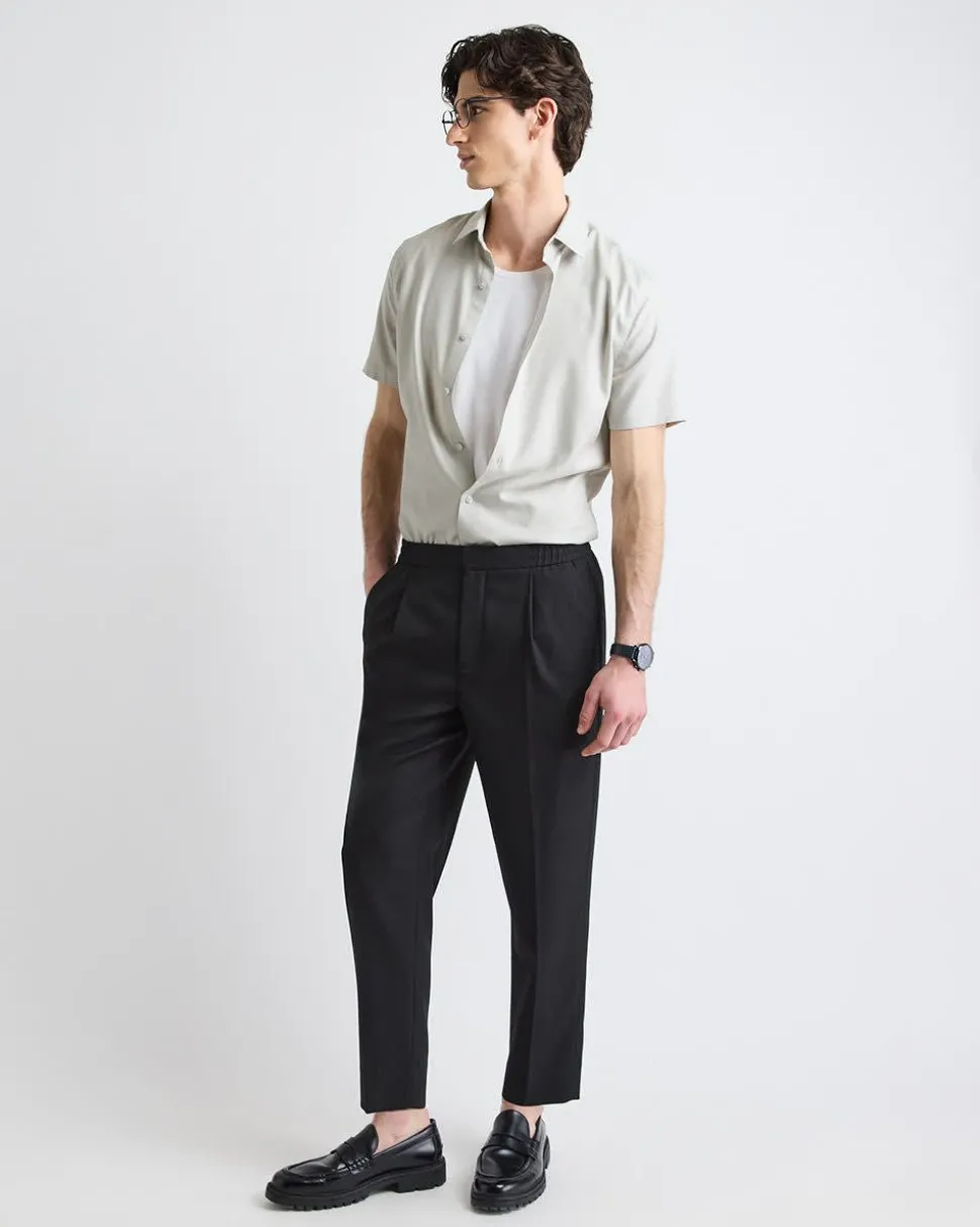 Short-Sleeve Slim-Fit Knit-Like Dress Shirt