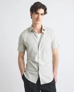 Short-Sleeve Slim-Fit Knit-Like Dress Shirt