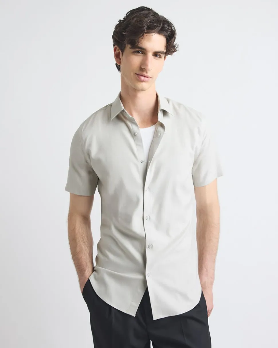 Short-Sleeve Slim-Fit Knit-Like Dress Shirt