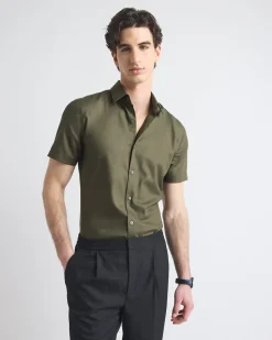 Short-Sleeve Slim-Fit Knit-Like Dress Shirt