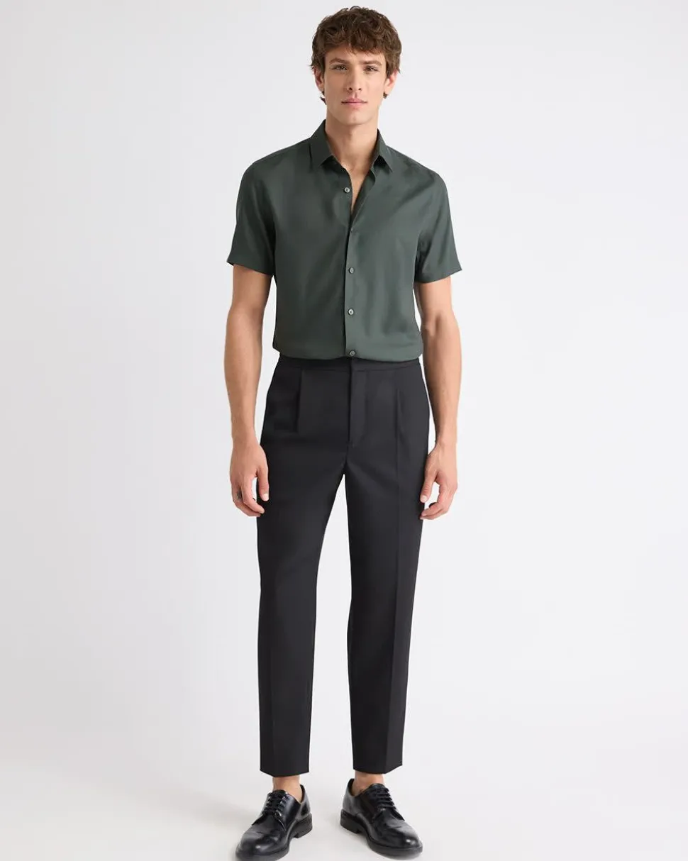 Short-Sleeve Slim-Fit Knit-Like Dress Shirt