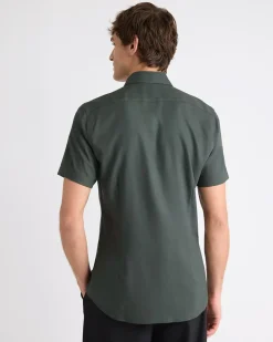 Short-Sleeve Slim-Fit Knit-Like Dress Shirt
