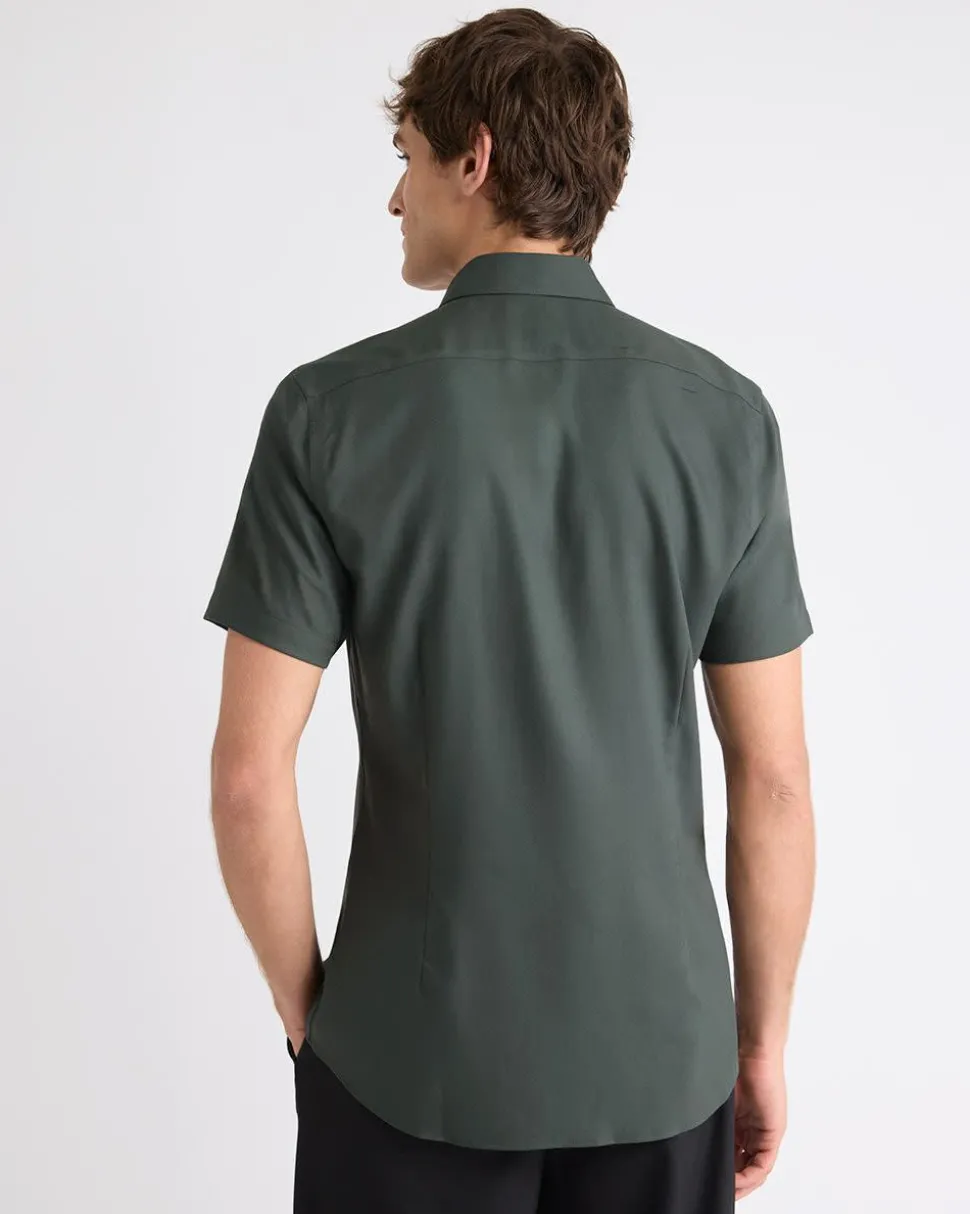 Short-Sleeve Slim-Fit Knit-Like Dress Shirt
