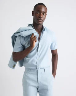 Short-Sleeve Slim-Fit Knit-Like Dress Shirt