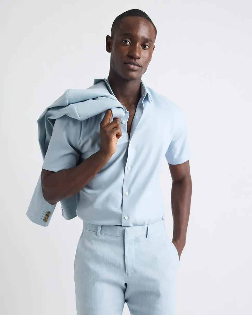 Short-Sleeve Slim-Fit Knit-Like Dress Shirt