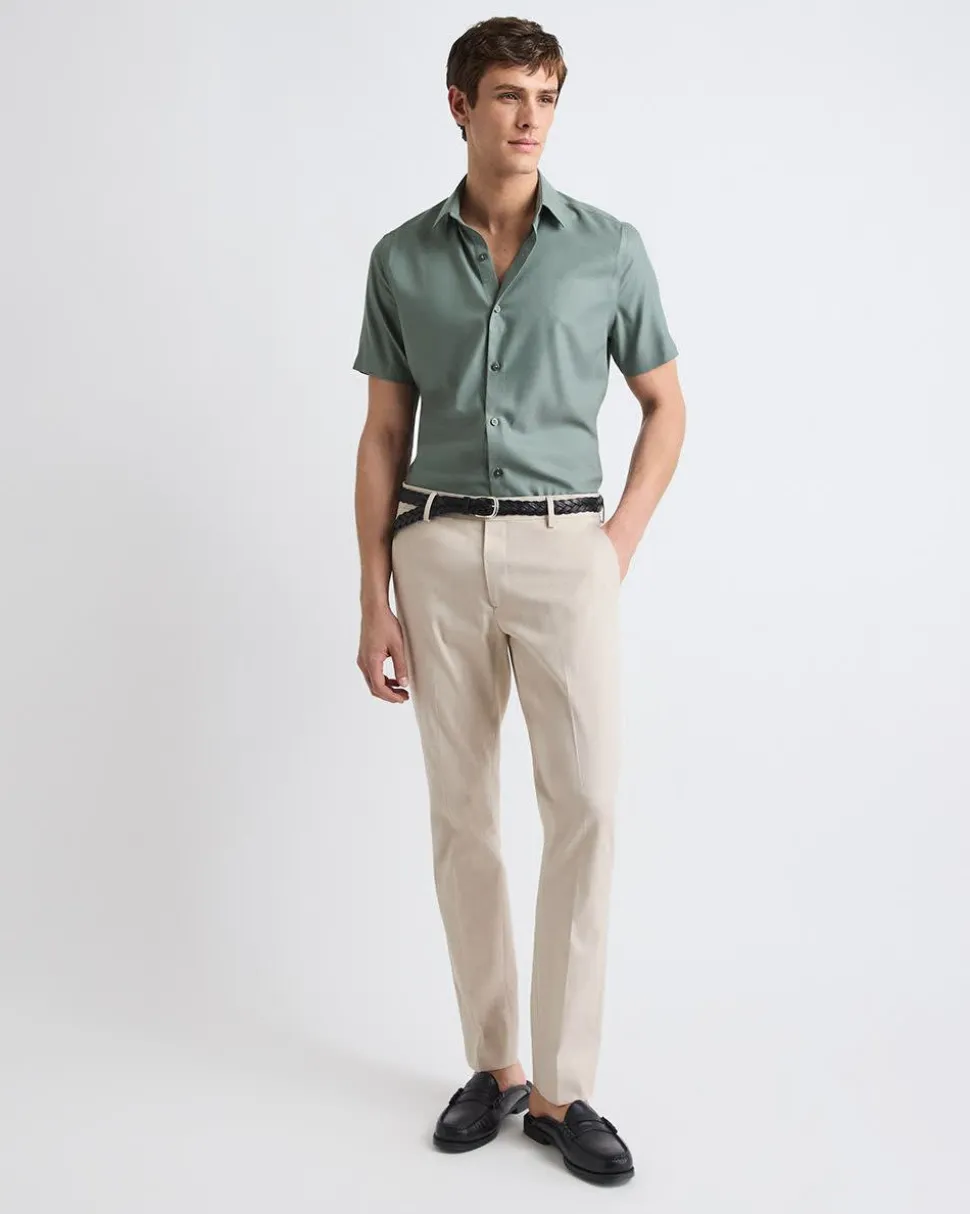 Short-Sleeve Slim-Fit Knit-Like Dress Shirt