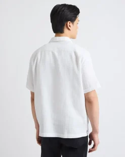 Short-Sleeve Solid Shirt with Camp Collar