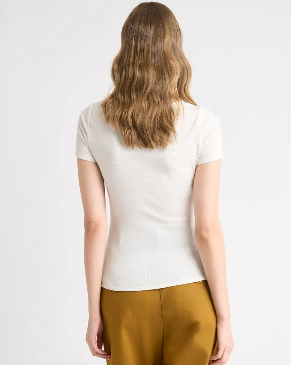 Short-Sleeve Square-Neck Ribbed Top