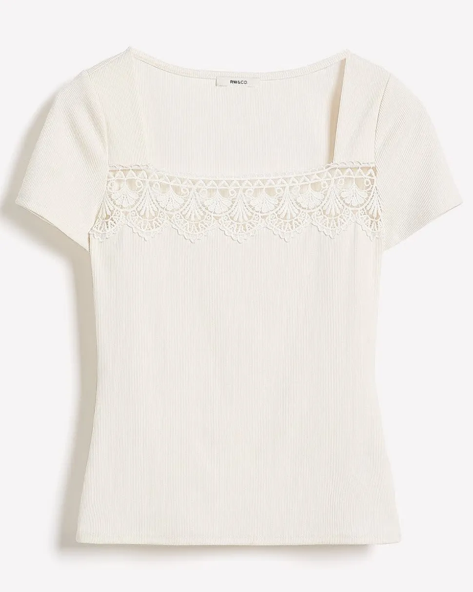 Short-Sleeve Square-Neck Ribbed Top