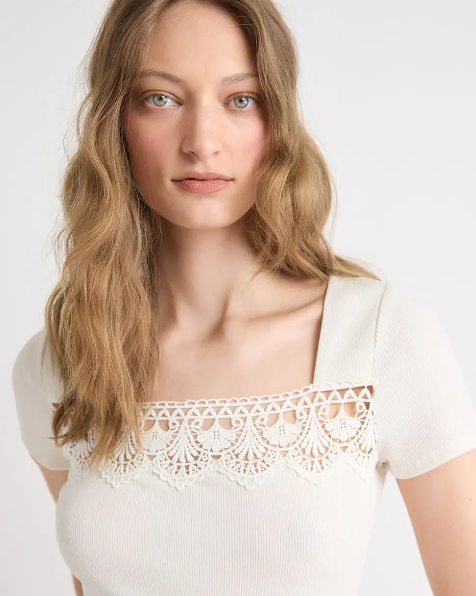 Short-Sleeve Square-Neck Ribbed Top