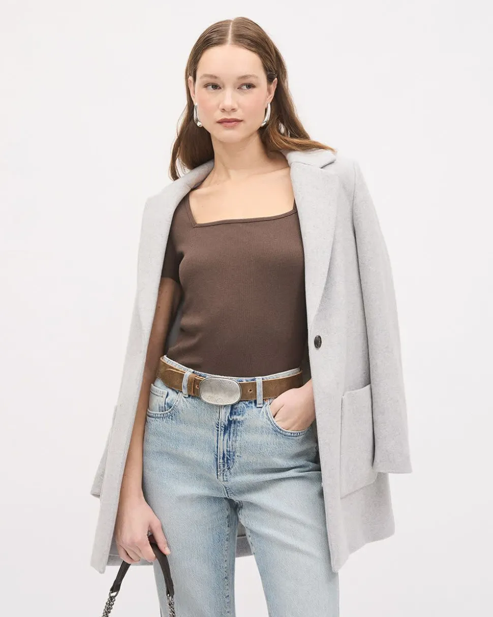Short-Sleeve Square-Neck Ribbed Top