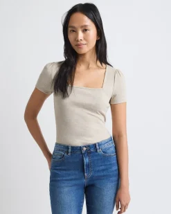 Short-Sleeve Square-Neck Ribbed Top