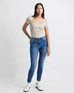 Short-Sleeve Square-Neck Ribbed Top