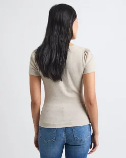 Short-Sleeve Square-Neck Ribbed Top