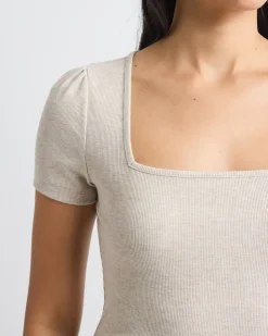 Short-Sleeve Square-Neck Ribbed Top