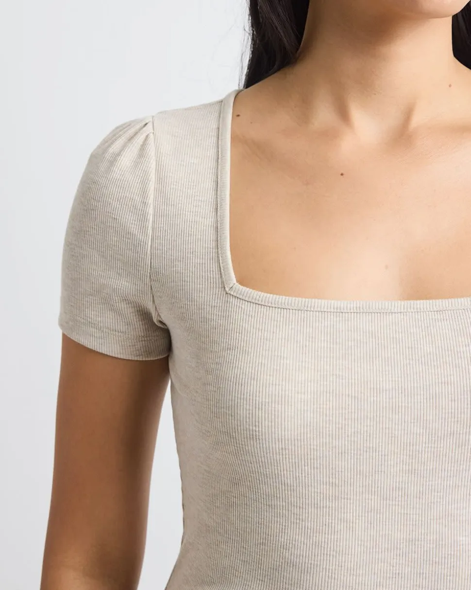 Short-Sleeve Square-Neck Ribbed Top