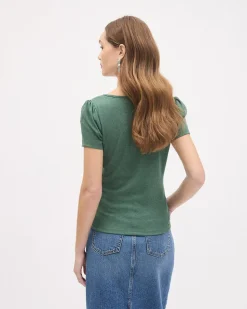 Short-Sleeve Square-Neck Ribbed Top