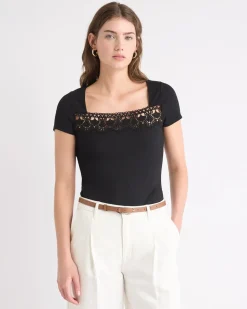 Short-Sleeve Square-Neck Ribbed Top