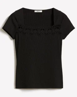 Short-Sleeve Square-Neck Ribbed Top