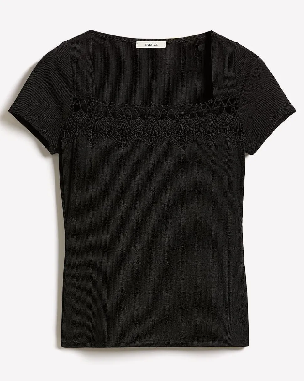 Short-Sleeve Square-Neck Ribbed Top