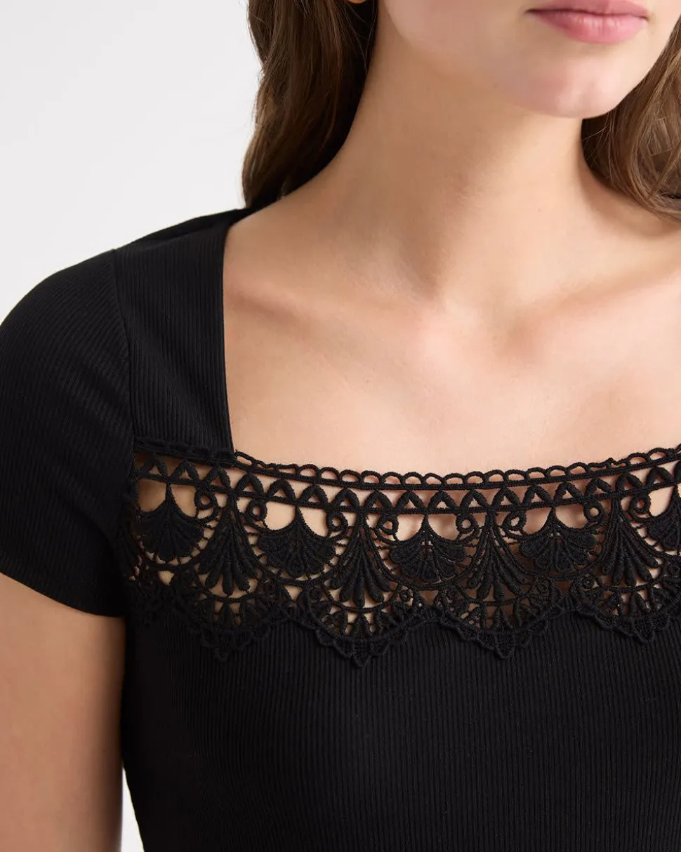Short-Sleeve Square-Neck Ribbed Top