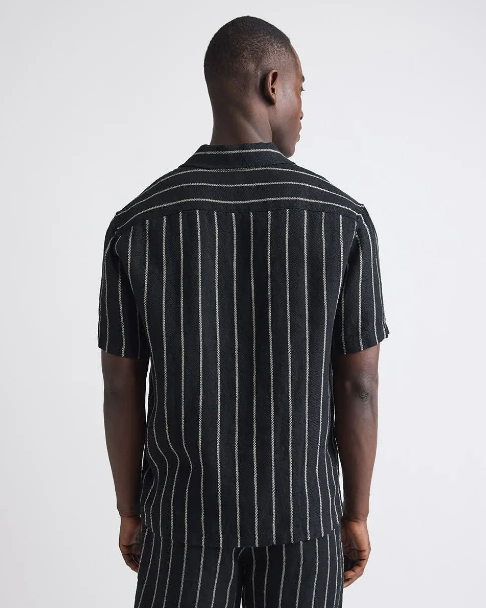 Short-Sleeve Striped Linen Shirt with Regular Collar