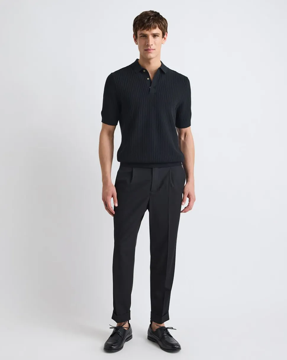 Short-Sleeve Textured Polo Sweater