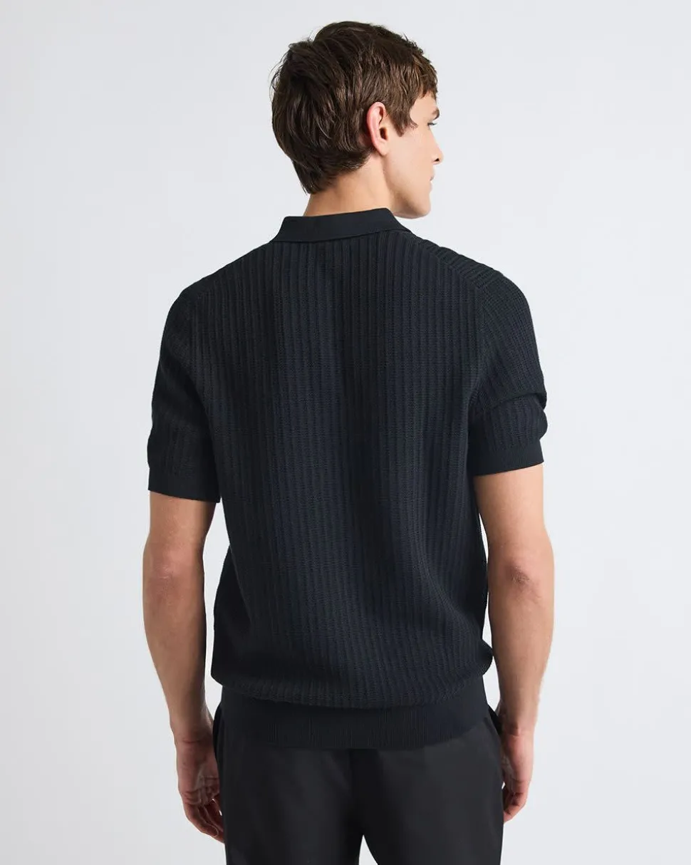Short-Sleeve Textured Polo Sweater