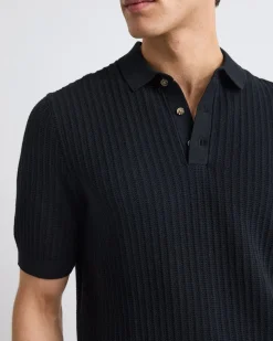 Short-Sleeve Textured Polo Sweater