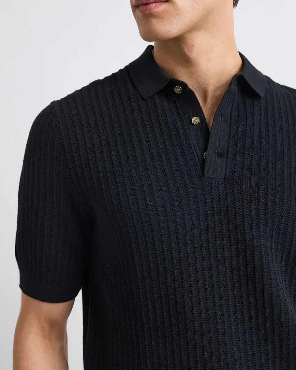 Short-Sleeve Textured Polo Sweater