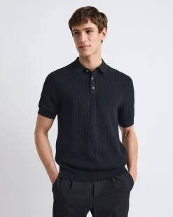 Short-Sleeve Textured Polo Sweater