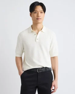 Short-Sleeve Textured Polo Sweater