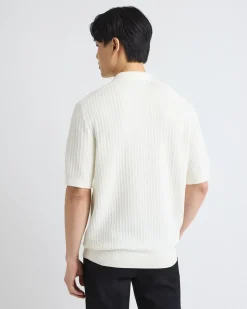 Short-Sleeve Textured Polo Sweater
