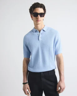 Short-Sleeve Textured Polo Sweater