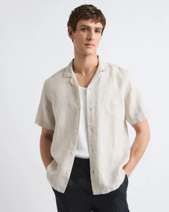 Short-Sleeve Textured Shirt with Camp Collar