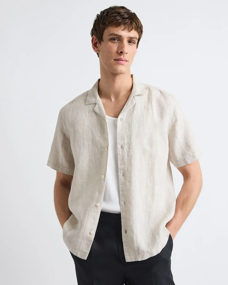 Short-Sleeve Textured Shirt with Camp Collar