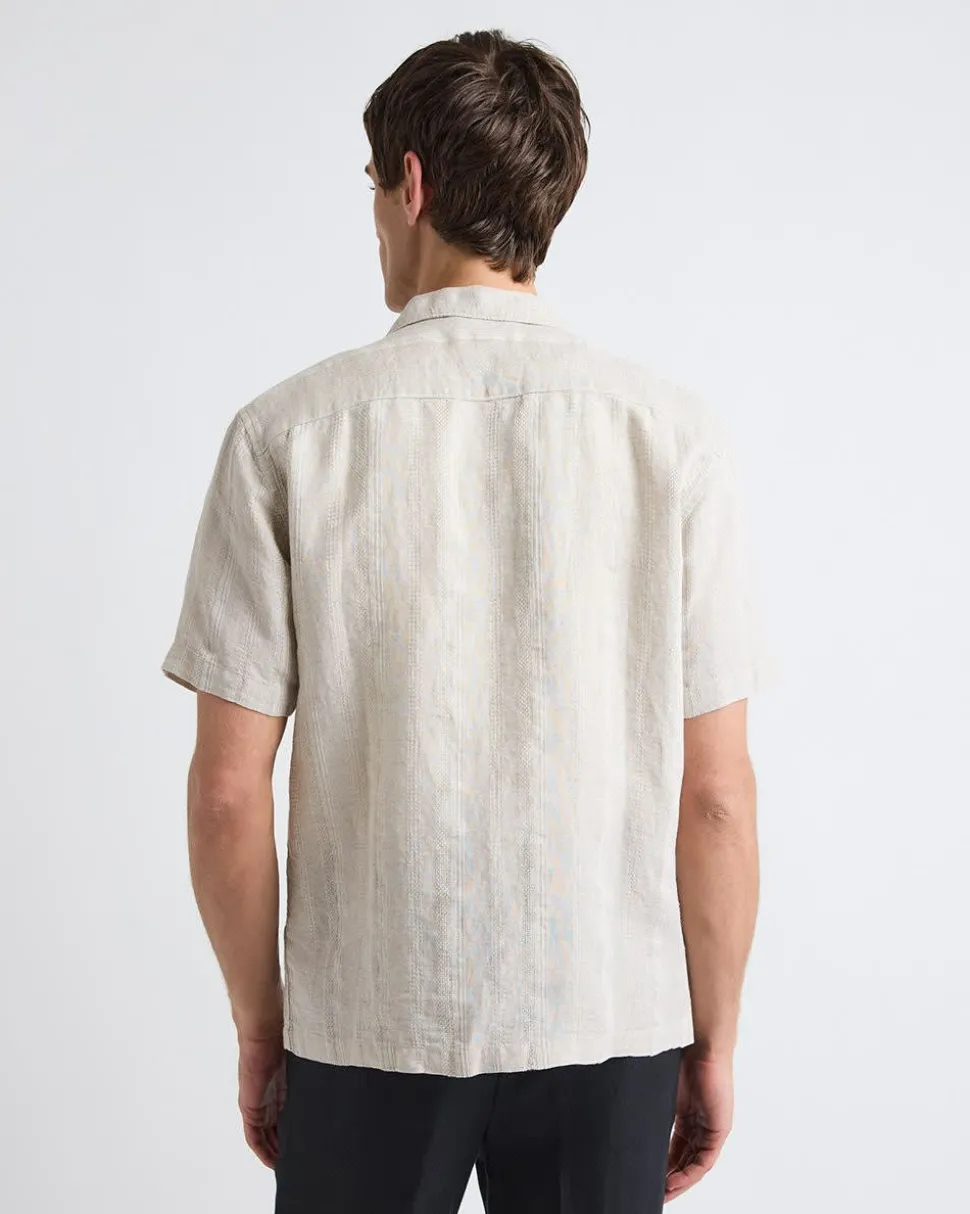 Short-Sleeve Textured Shirt with Camp Collar