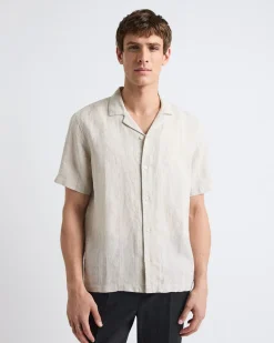Short-Sleeve Textured Shirt with Camp Collar