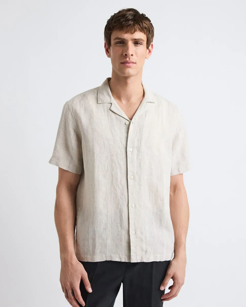 Short-Sleeve Textured Shirt with Camp Collar