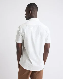 Short-Sleeves Tailored-Fit Dress Shirt with Floral Embroideries