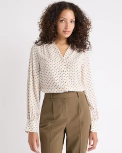 Silky Crepe Long-Sleeve Buttoned-Down Blouse