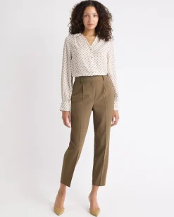 Silky Crepe Long-Sleeve Buttoned-Down Blouse