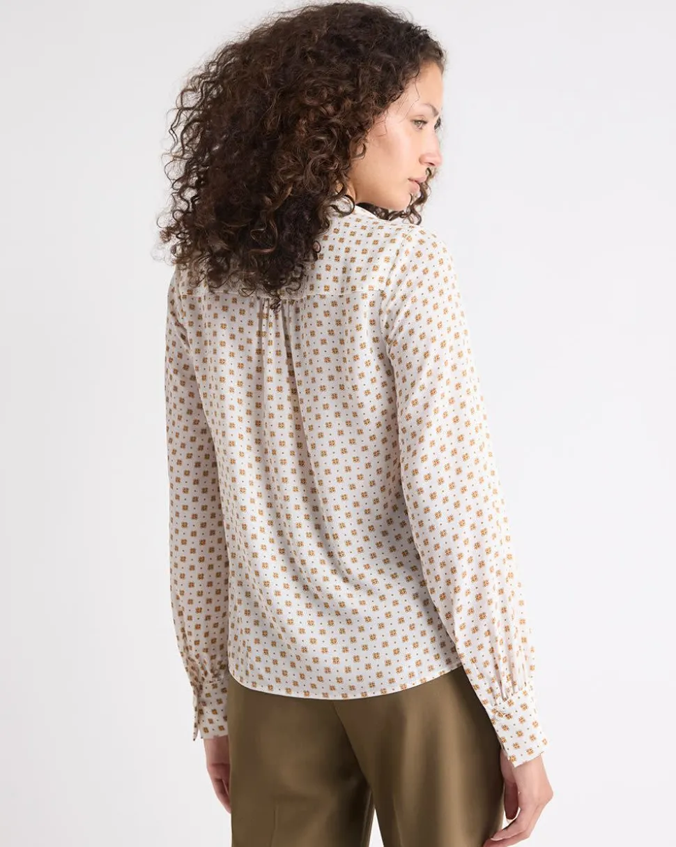 Silky Crepe Long-Sleeve Buttoned-Down Blouse