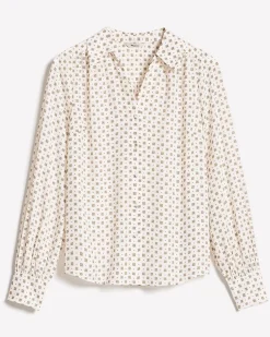 Silky Crepe Long-Sleeve Buttoned-Down Blouse