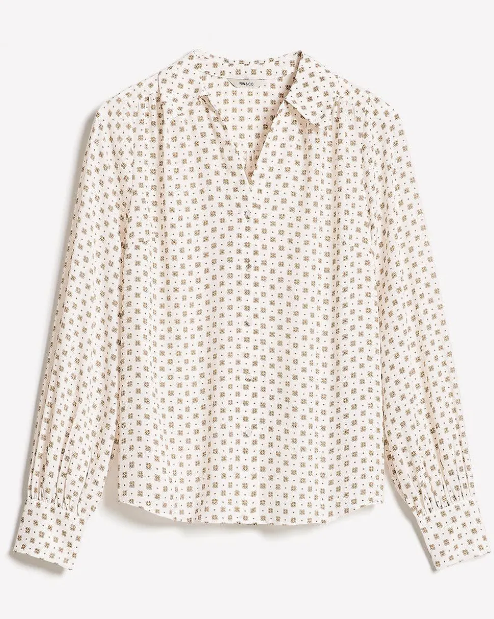 Silky Crepe Long-Sleeve Buttoned-Down Blouse