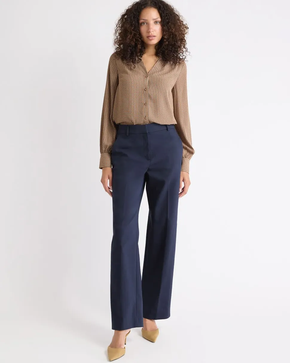 Silky Crepe Long-Sleeve Buttoned-Down Blouse