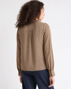 Silky Crepe Long-Sleeve Buttoned-Down Blouse